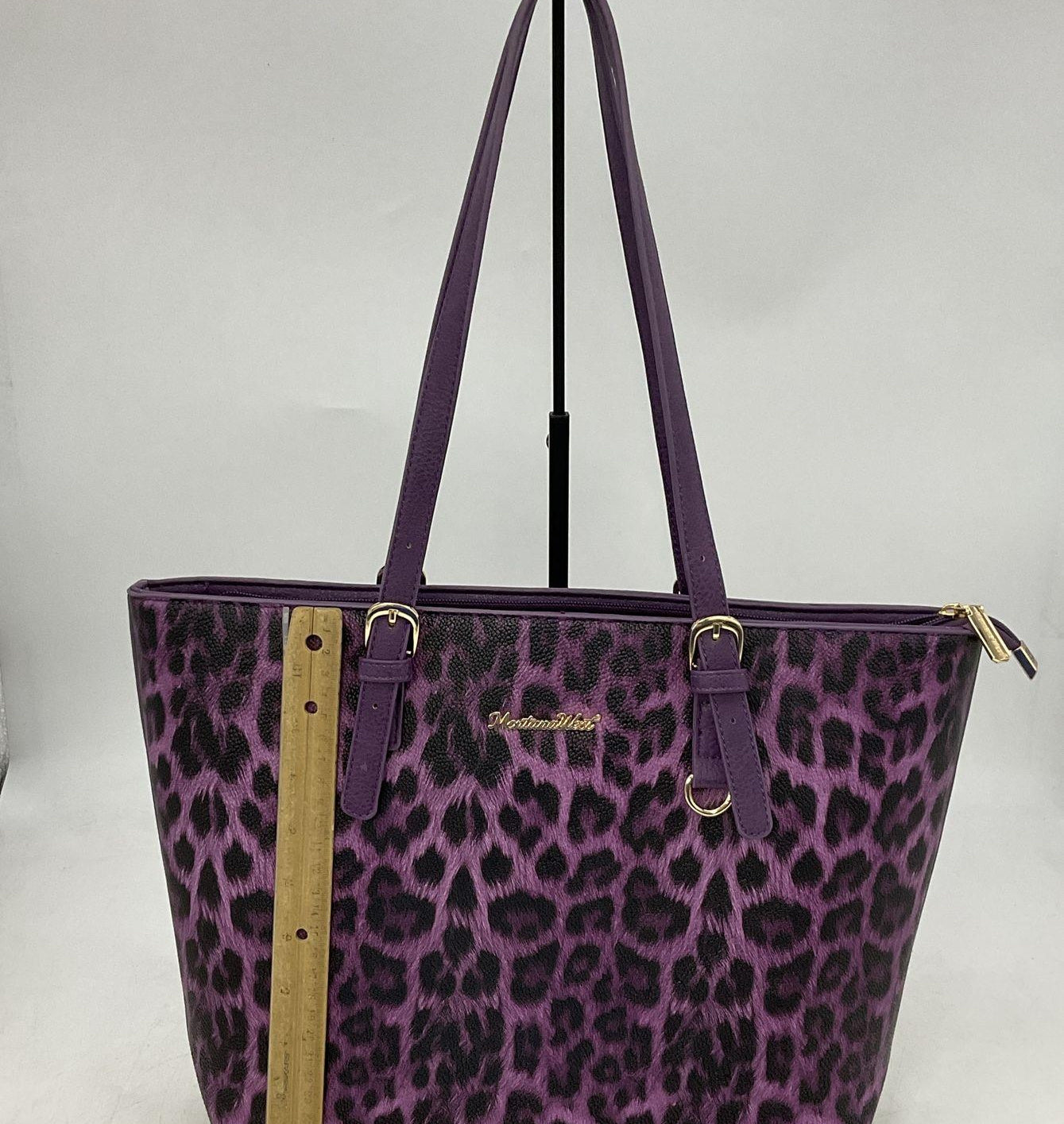 Montana West Purple Leopard Print Faux Leather Tote Bag