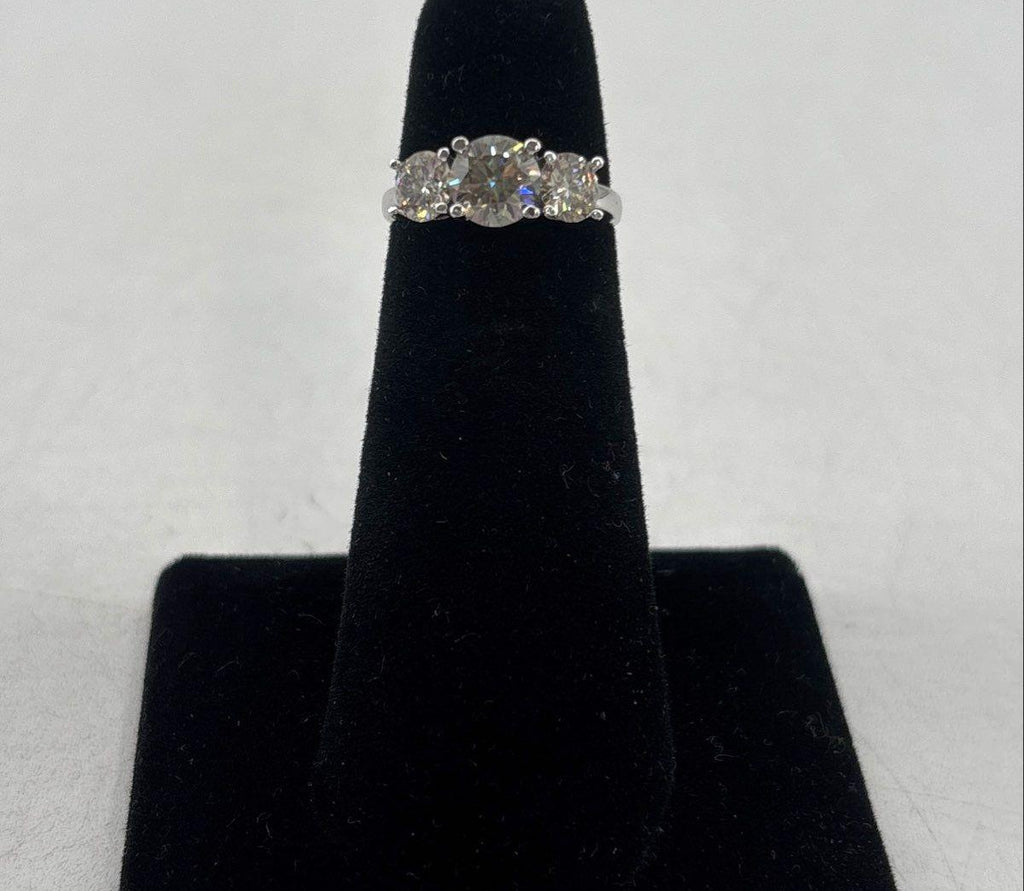 925 Sterling Silver Moissanite Three-Stone Cocktail Ring, Size 4