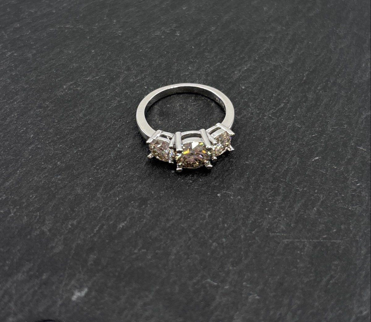925 Sterling Silver Moissanite Three-Stone Cocktail Ring, Size 4