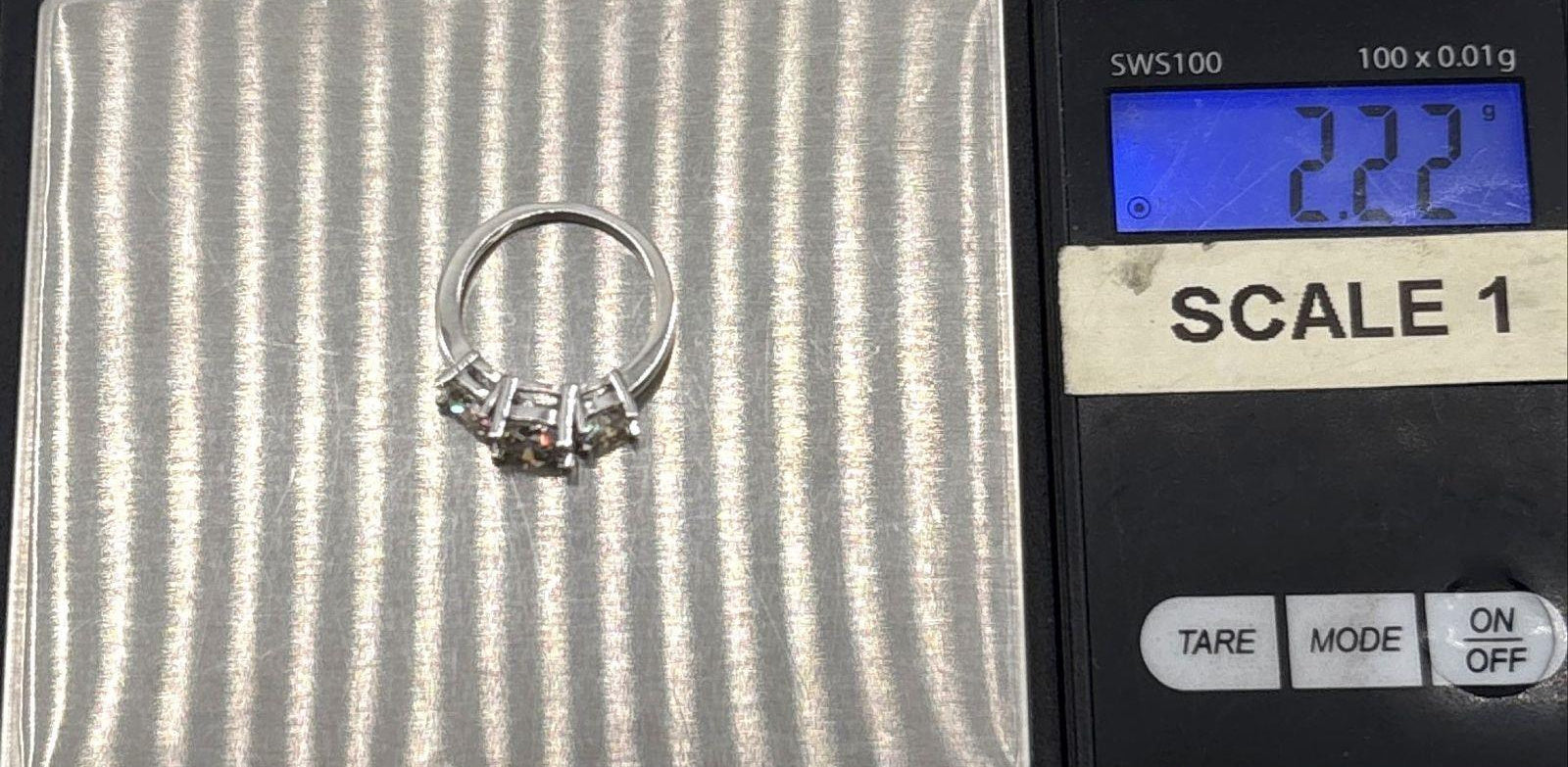 925 Sterling Silver Moissanite Three-Stone Cocktail Ring, Size 4