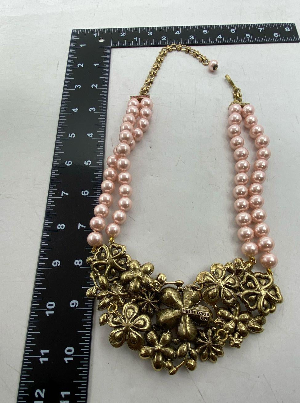HEIDI DAUS Gold Tone Flower Show Statement Necklace Pink Multicolor approx 19in