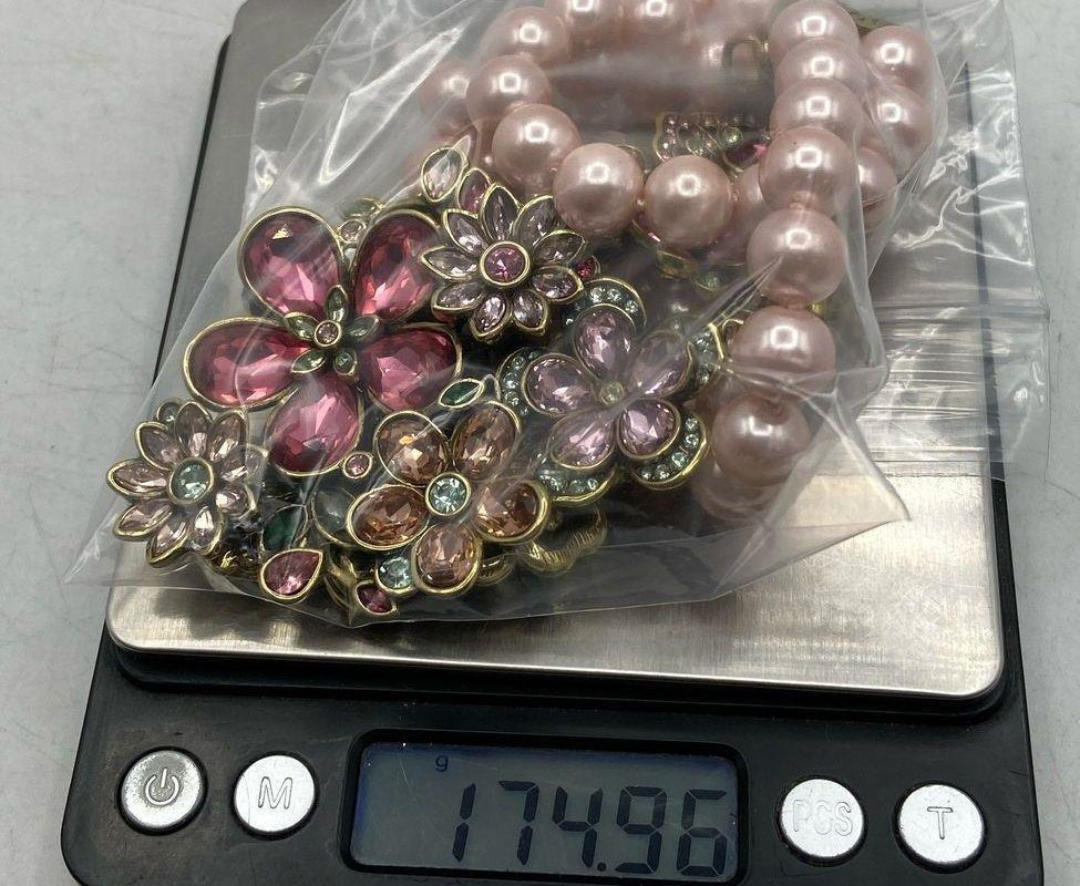 HEIDI DAUS Gold Tone Flower Show Statement Necklace Pink Multicolor approx 19in