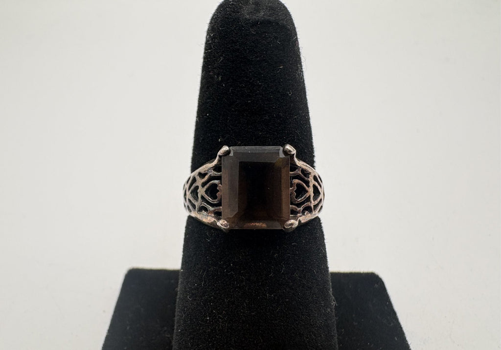 Sterling Silver Smoky Quartz Filigree Ring Size 6.75