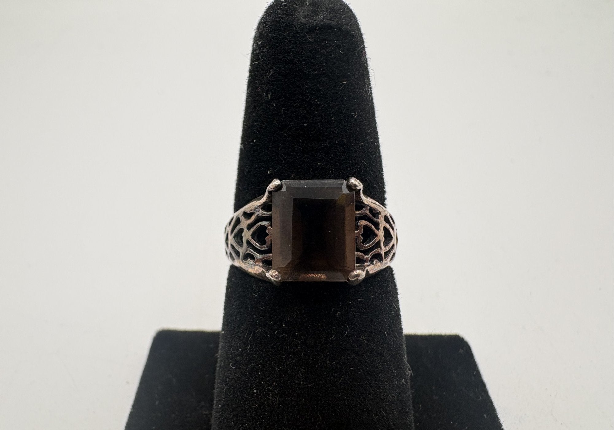 Sterling Silver Smoky Quartz Filigree Ring Size 6.75