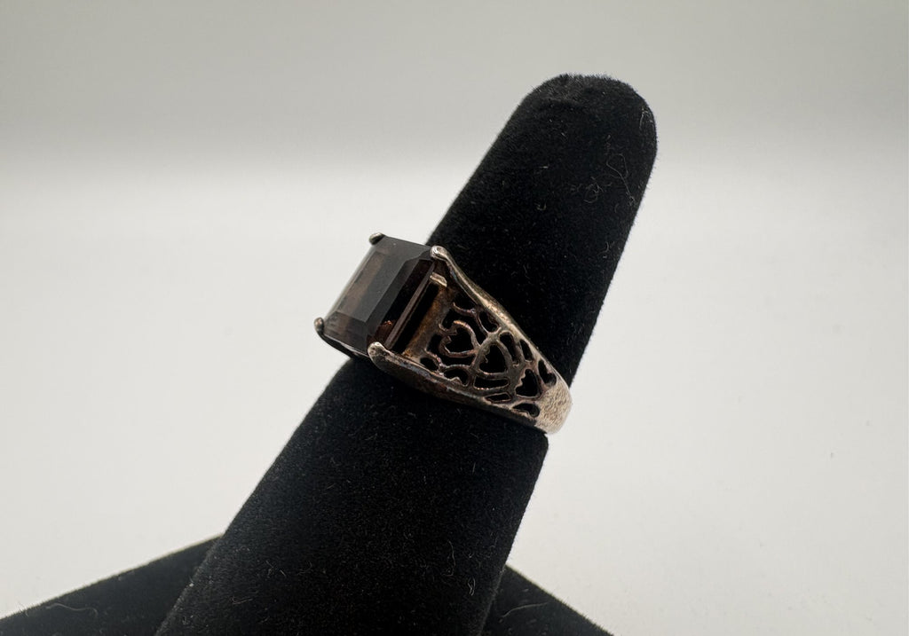 Sterling Silver Smoky Quartz Filigree Ring Size 6.75