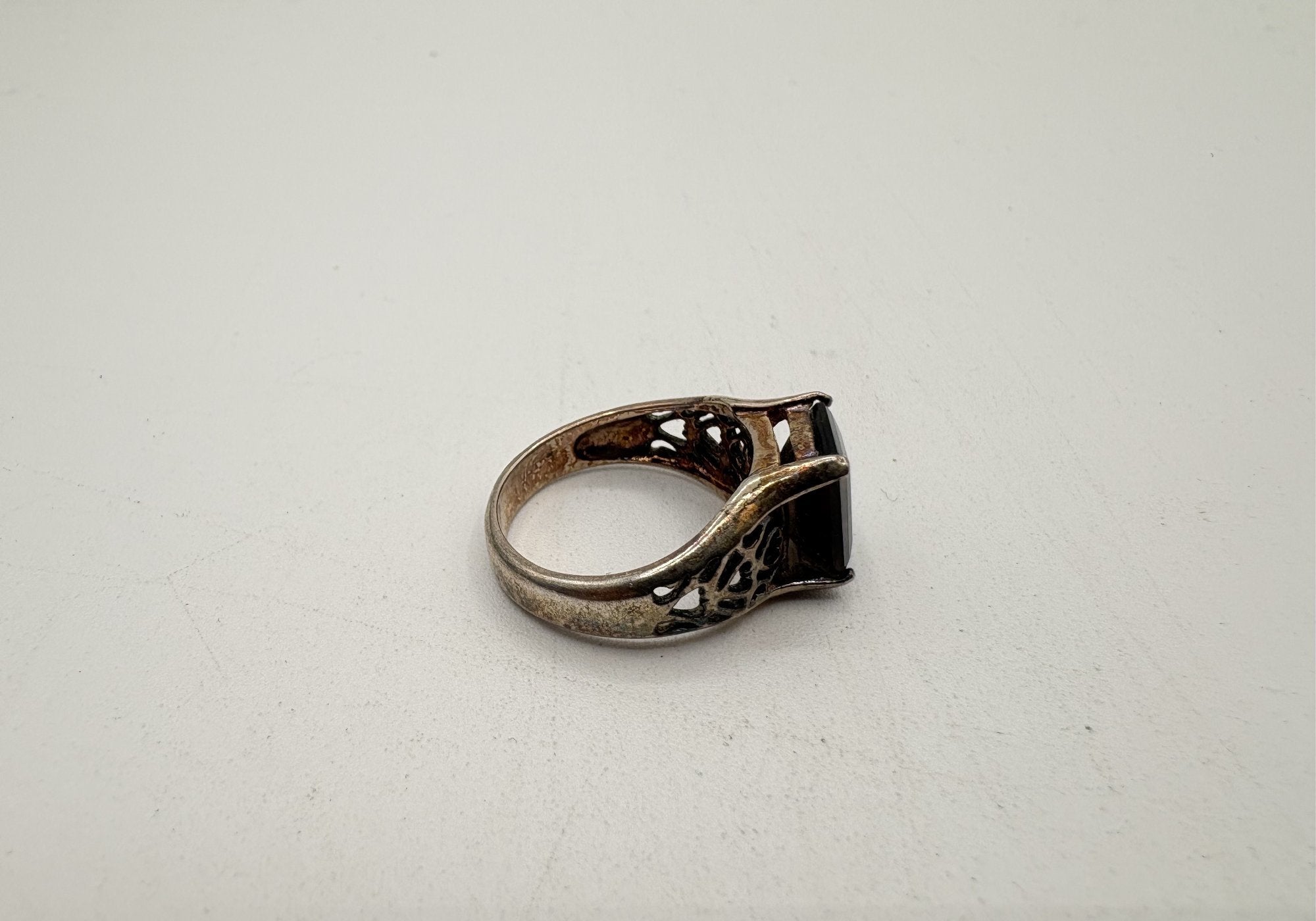 Sterling Silver Smoky Quartz Filigree Ring Size 6.75