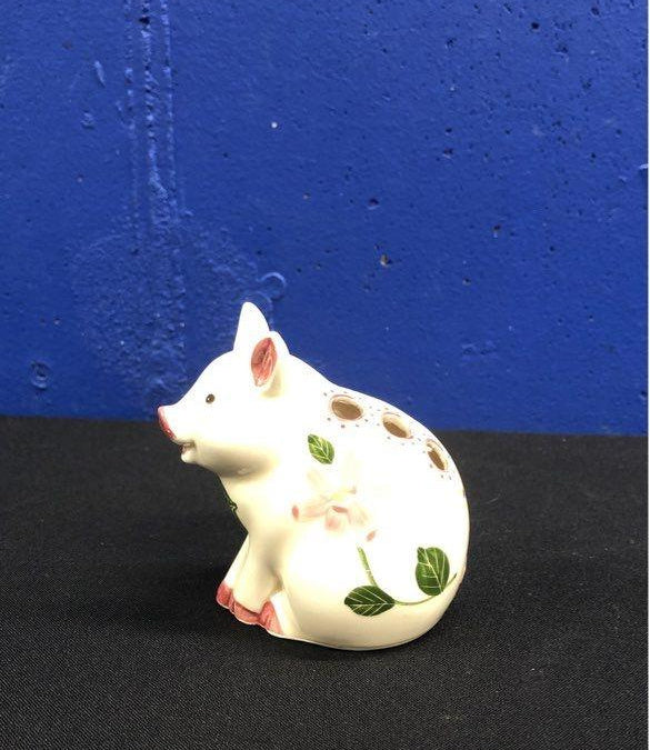 Fitz & Floyd Hand-Painted Floral Pig Toothpick Holder
