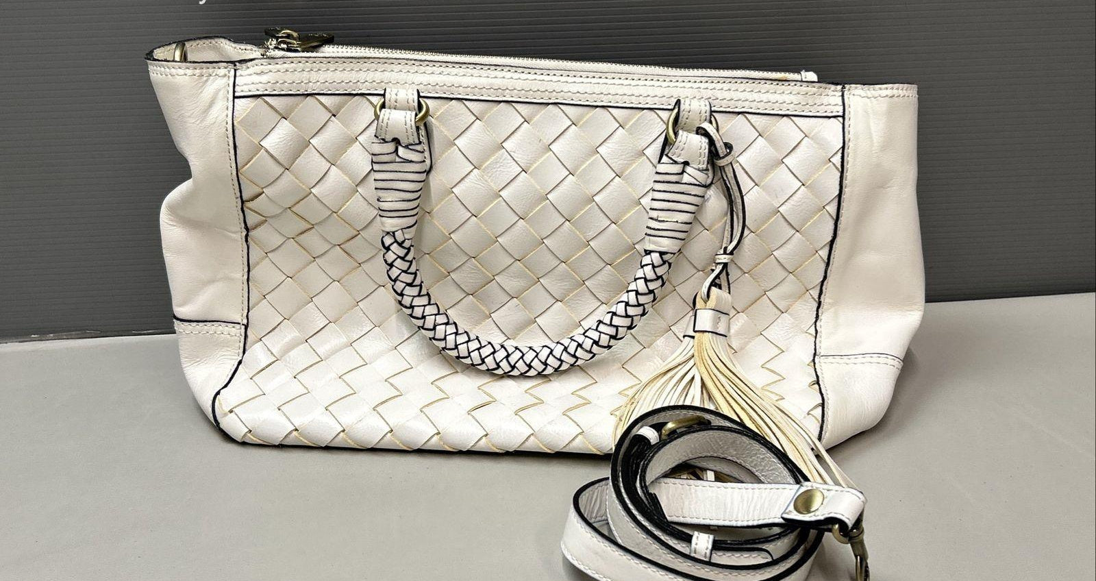 Patricia Nash White Cortona Woven Tote Limited Edition