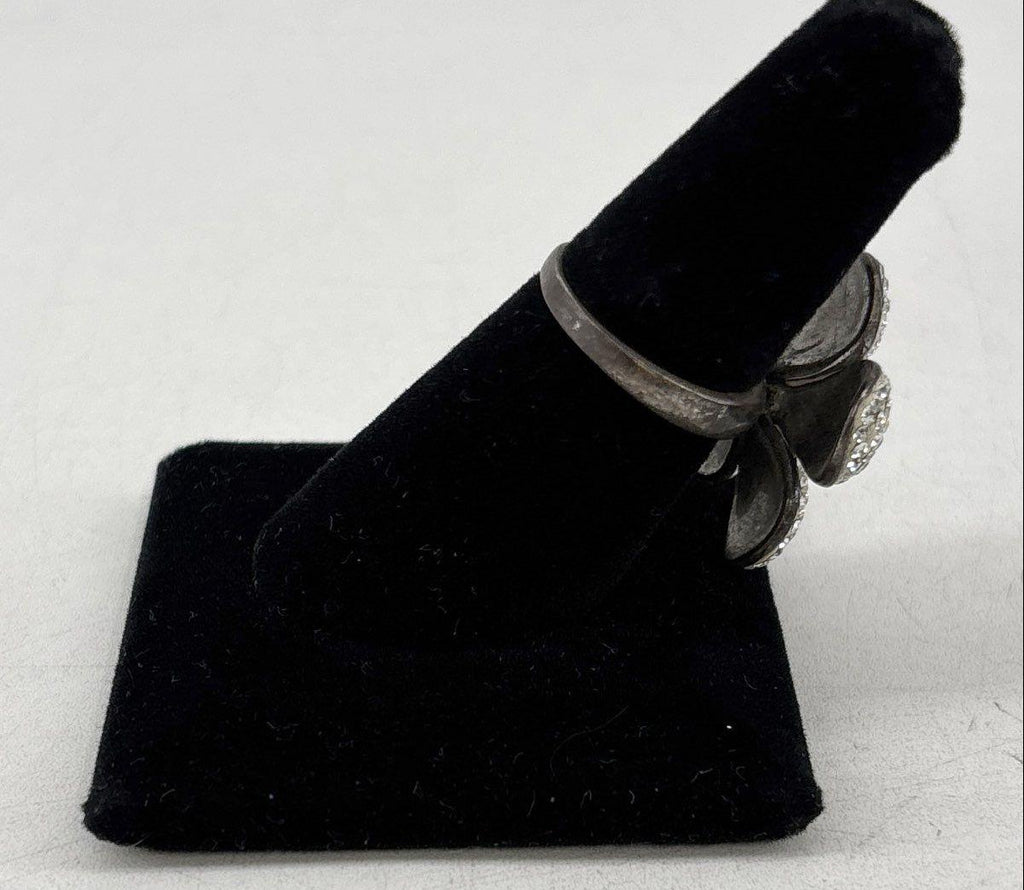 Floral 925 Sterling Silver Statement Rhinestone Ring, Size 7.5