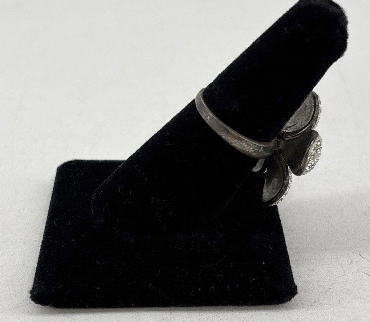 Floral 925 Sterling Silver Statement Rhinestone Ring, Size 7.5