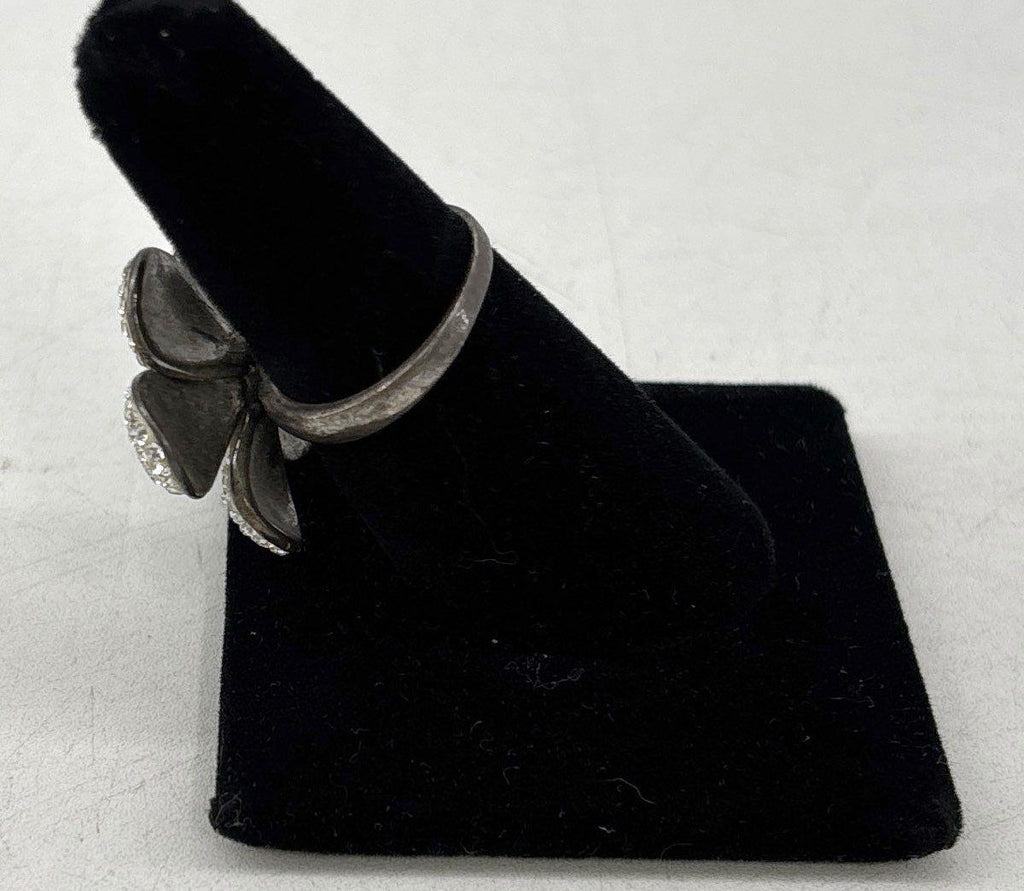 Floral 925 Sterling Silver Statement Rhinestone Ring, Size 7.5