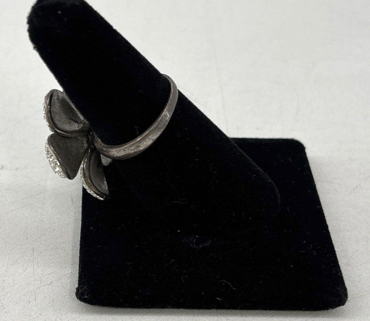 Floral 925 Sterling Silver Statement Rhinestone Ring, Size 7.5