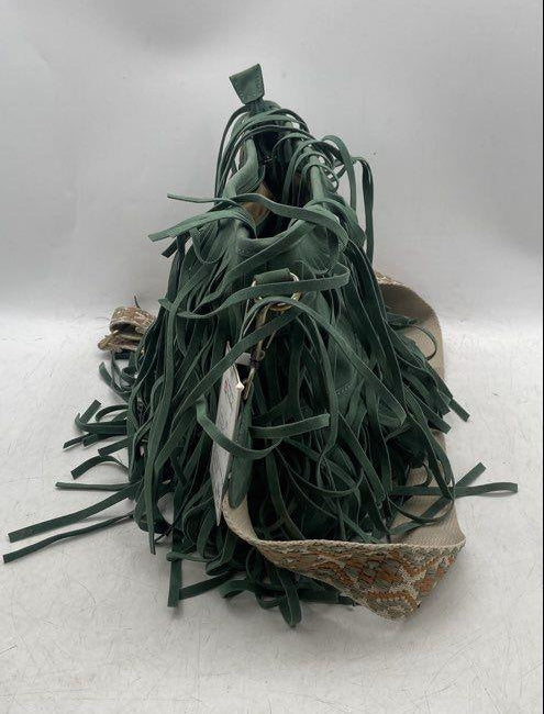 Jen & Co. Green Suede Fringe Shoulder Bag with Woven Strap