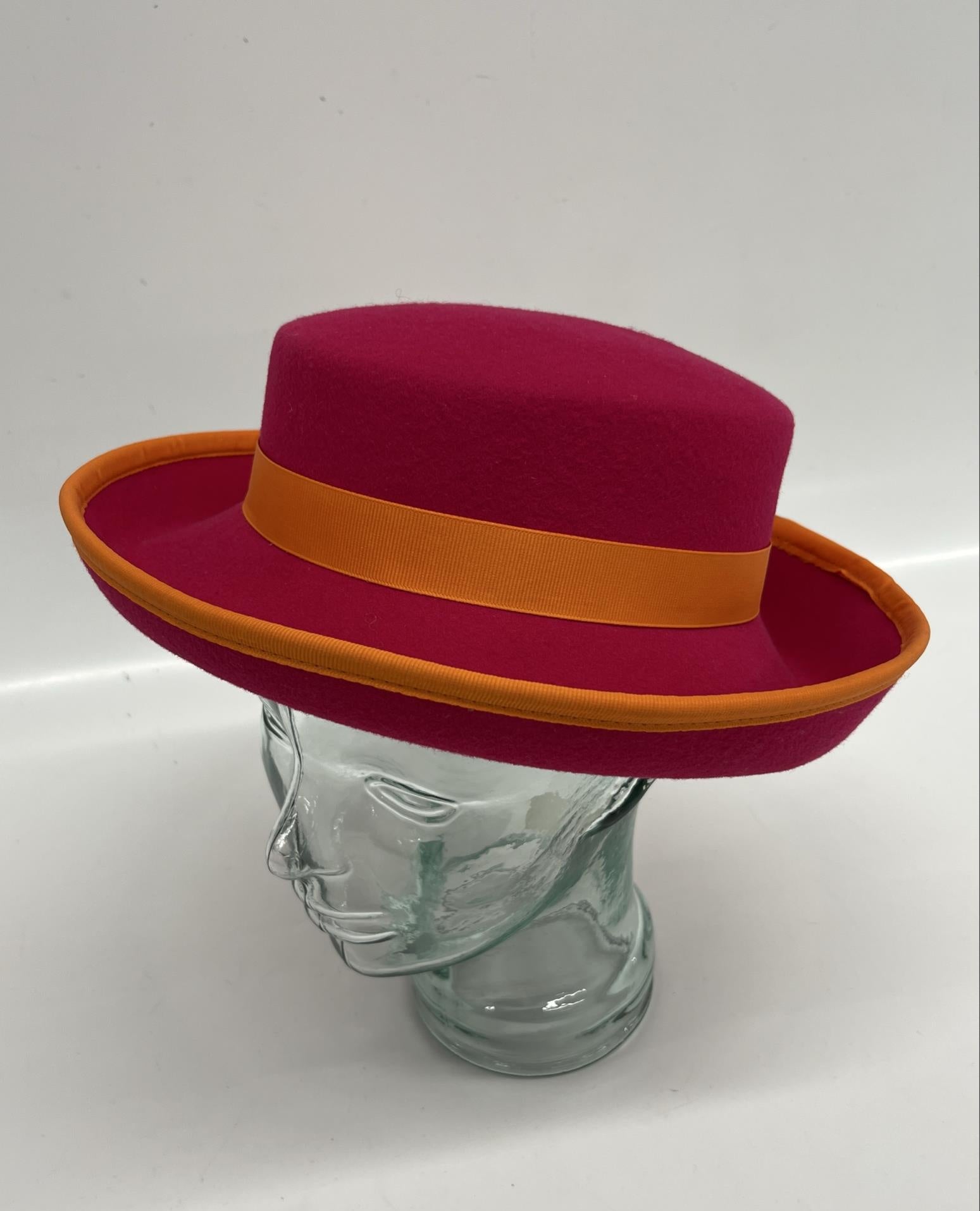 Pink Wool Felt Hat with Orange Ribbon by Bollman Hat Co