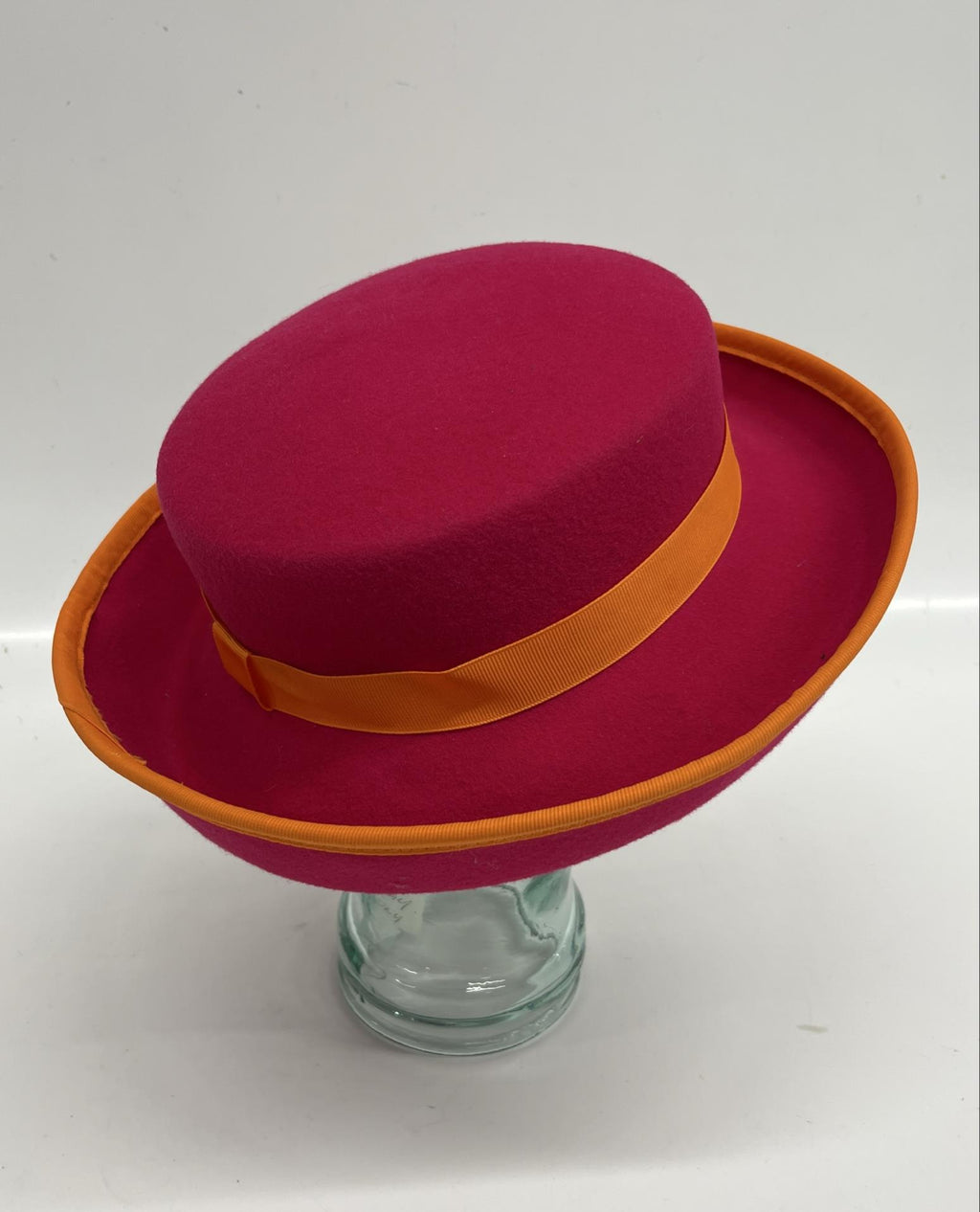 Pink Wool Felt Hat with Orange Ribbon by Bollman Hat Co