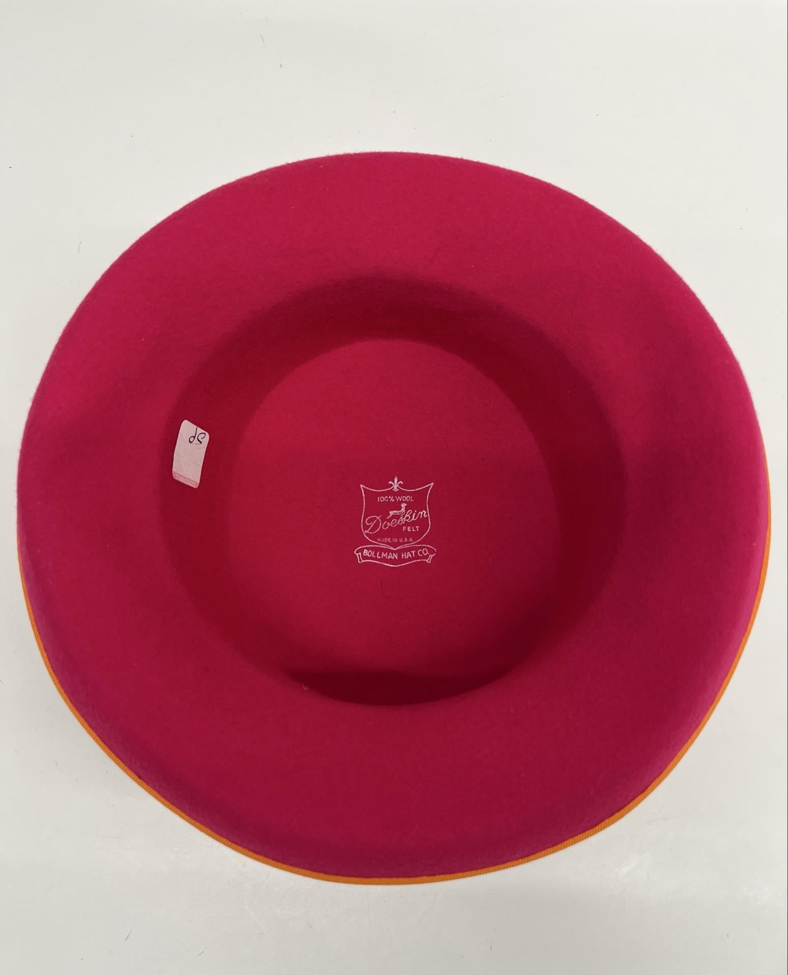 Pink Wool Felt Hat with Orange Ribbon by Bollman Hat Co