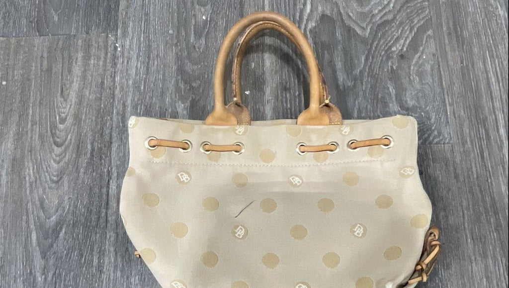 Dooney & Bourke Polka Dot Monogram Canvas Satchel Handbag Tan