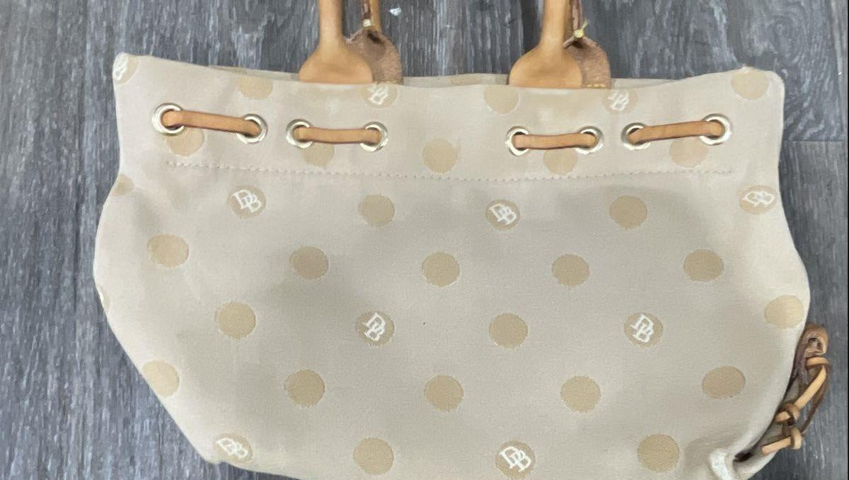 Dooney & Bourke Polka Dot Monogram Canvas Satchel Handbag Tan