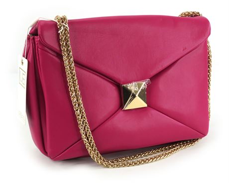 Urban Expressions Magenta Ribbon Quilted Shoulder Bag Gold Chain (C3861)