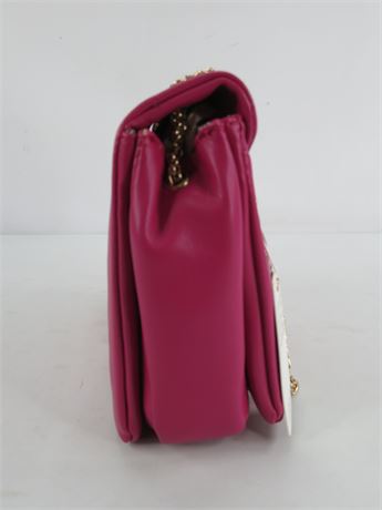 Urban Expressions Magenta Ribbon Quilted Shoulder Bag Gold Chain (C3861)