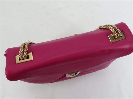 Urban Expressions Magenta Ribbon Quilted Shoulder Bag Gold Chain (C3861)