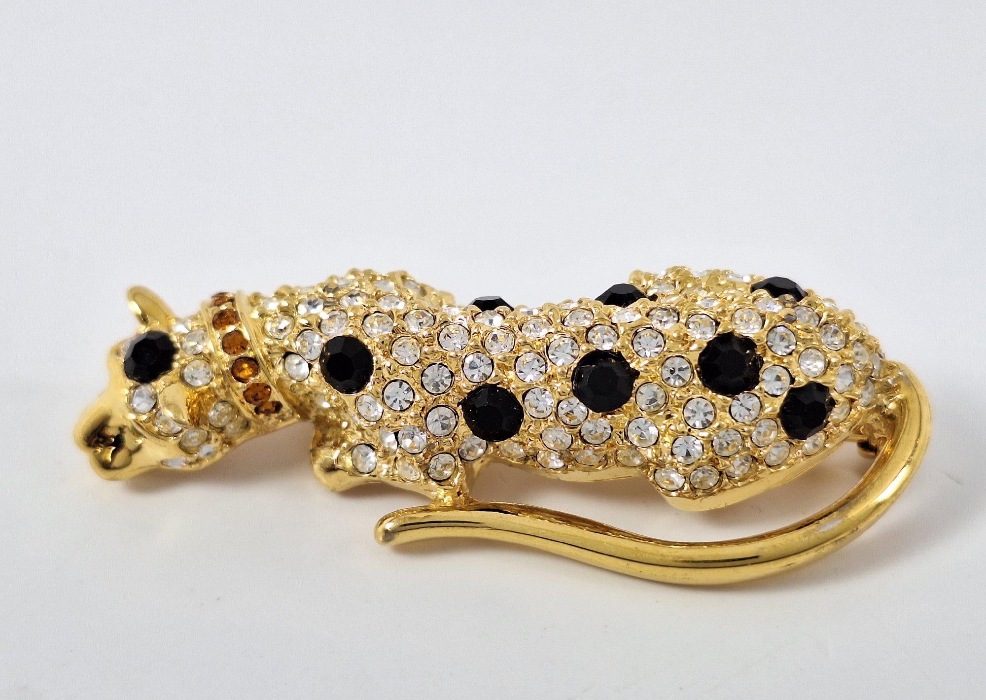 80's Georgio Gold Tone & Rhinestone Leopard Brooch