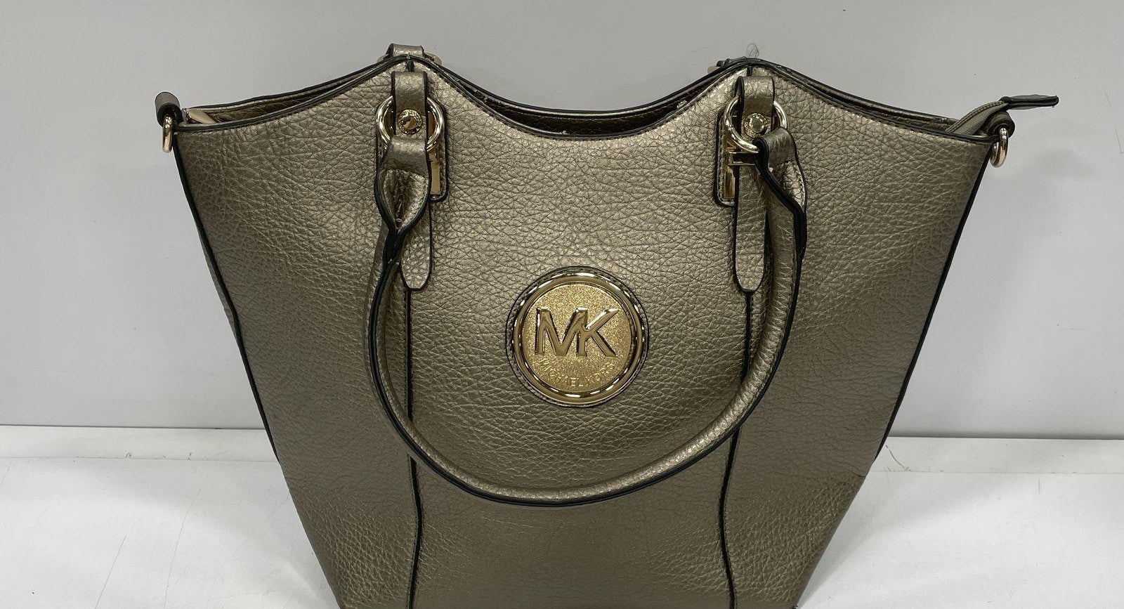Michael Kors Fulton Metallic Bronze Pebbled Leather Shoulder Bag