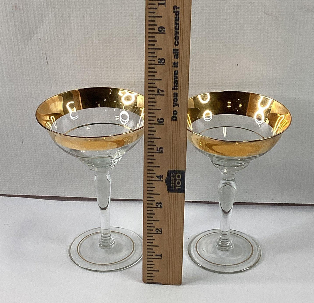 Vintage Gold Band Rim Champagne Coupes 12 Piece Set Sherbet Glasses 4.25 Inch