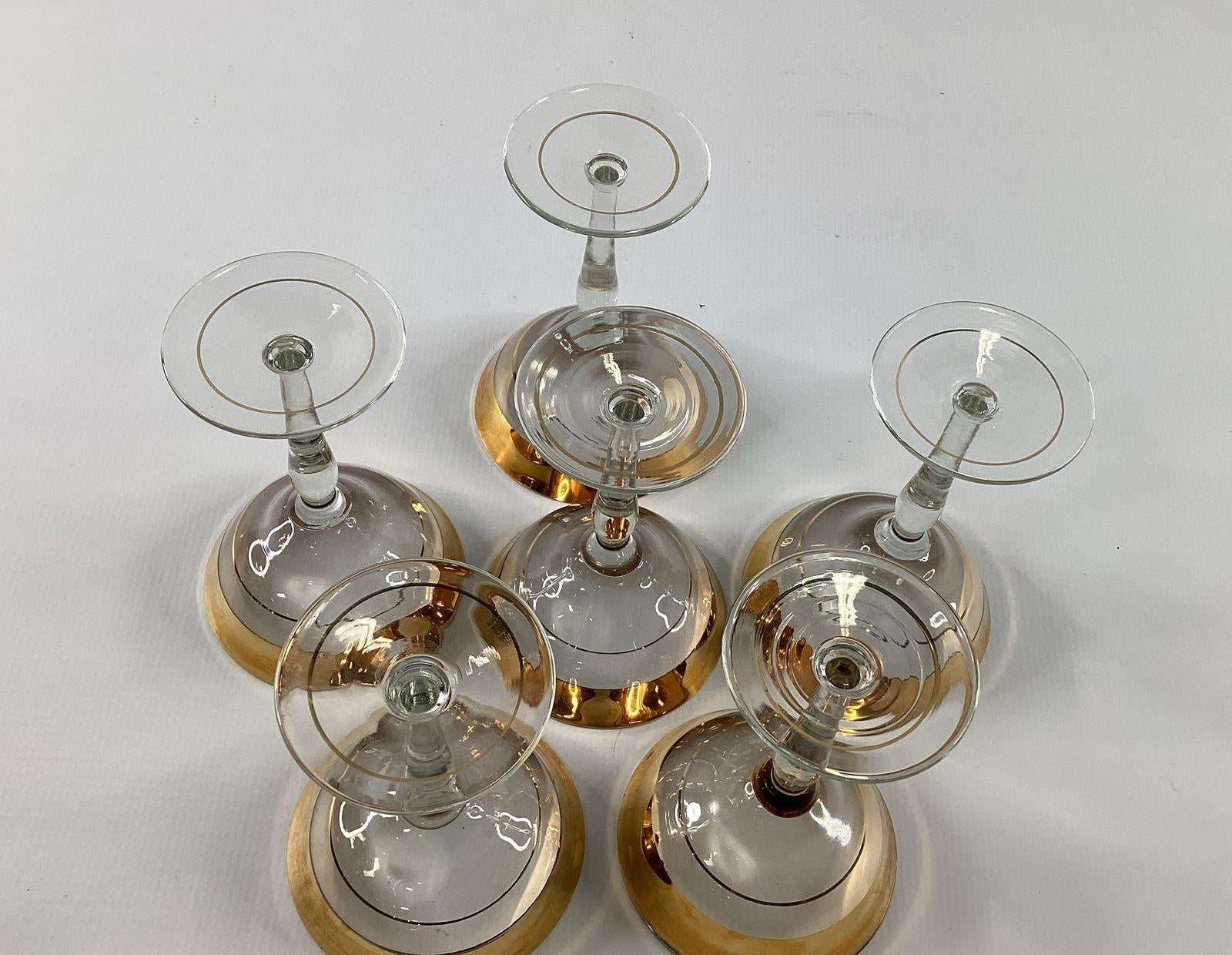 Vintage Gold Band Rim Champagne Coupes 12 Piece Set Sherbet Glasses 4.25 Inch