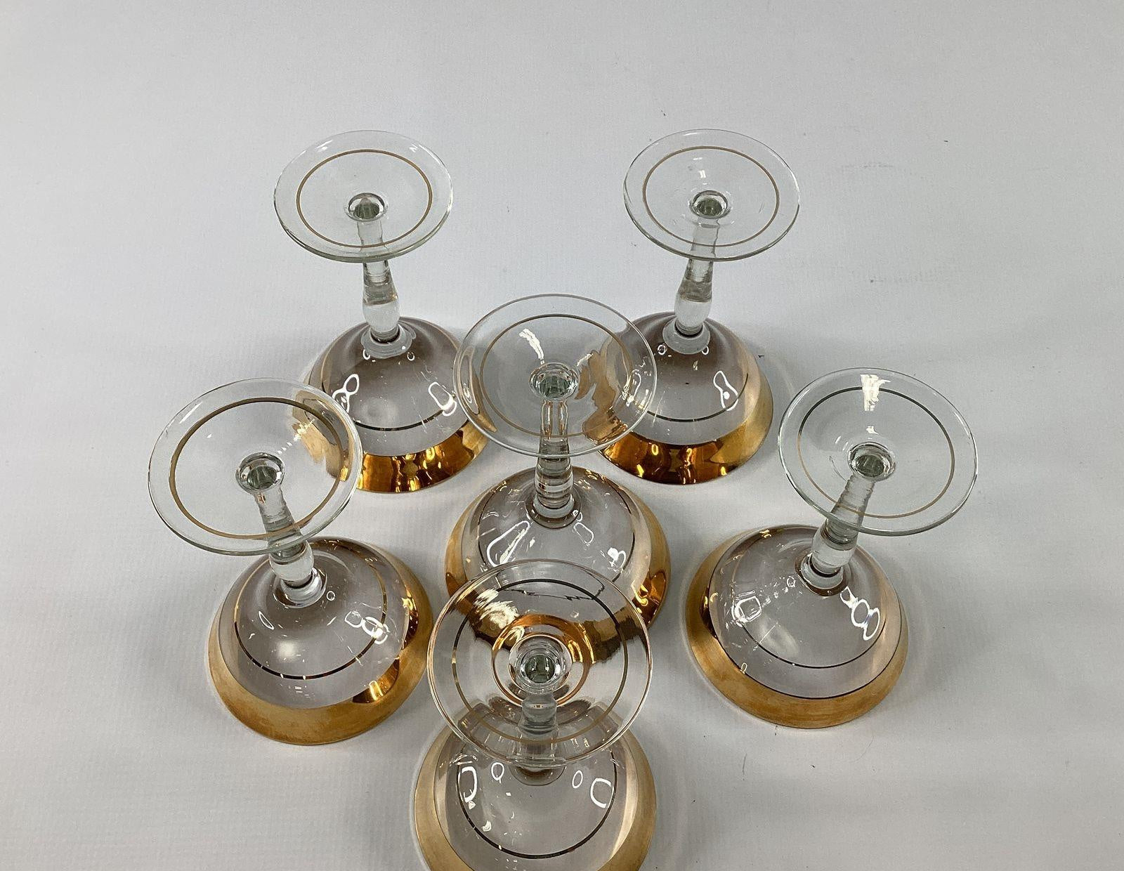 Vintage Gold Band Rim Champagne Coupes 12 Piece Set Sherbet Glasses 4.25 Inch