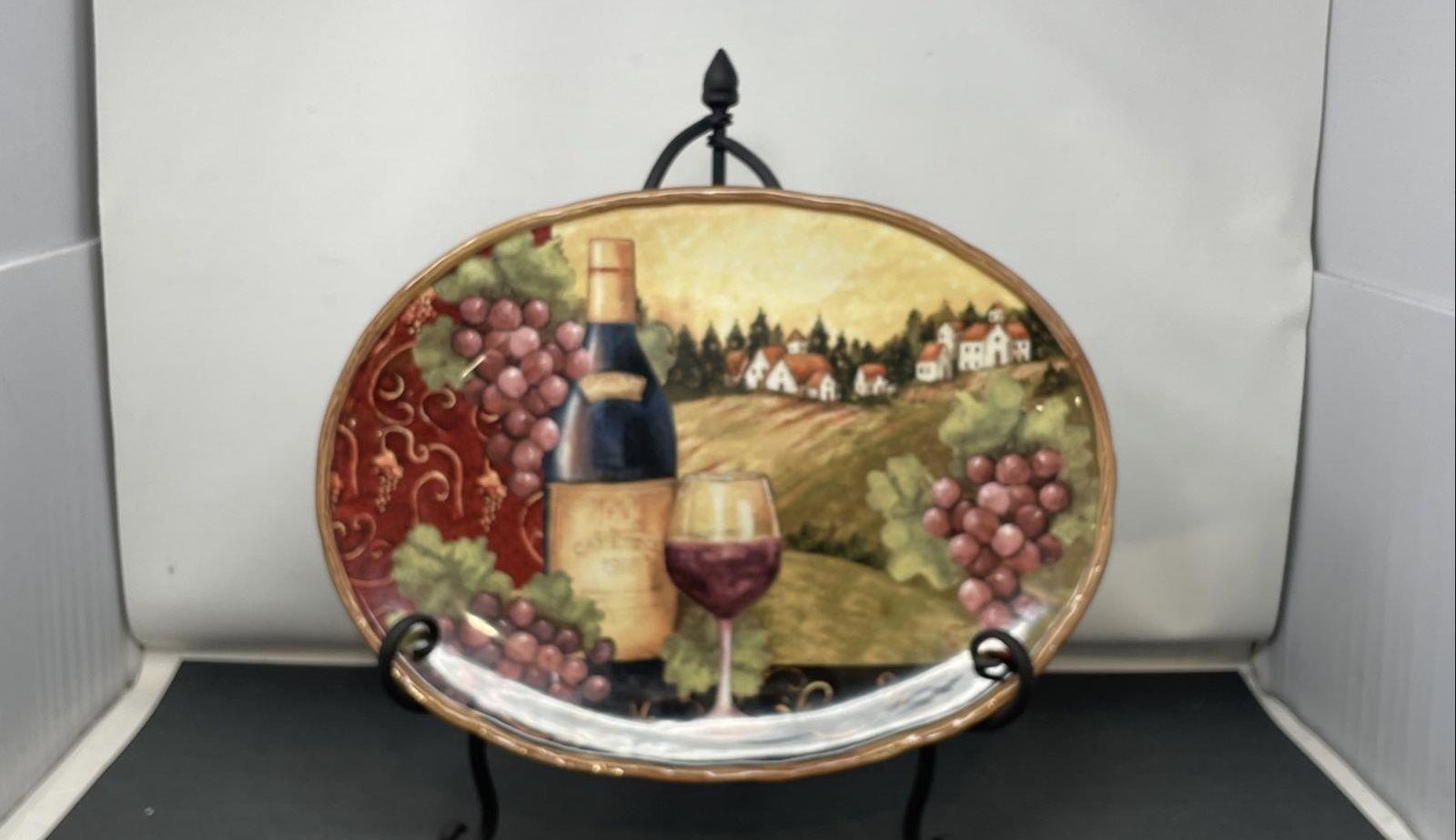 Certified International 16 Inch Wine and Grape Decorative Platter with Stand