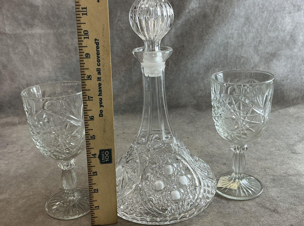 Libbey Wellington Clear Glass 3 Piece Set Decanter and 2 Wine Goblets Vintage