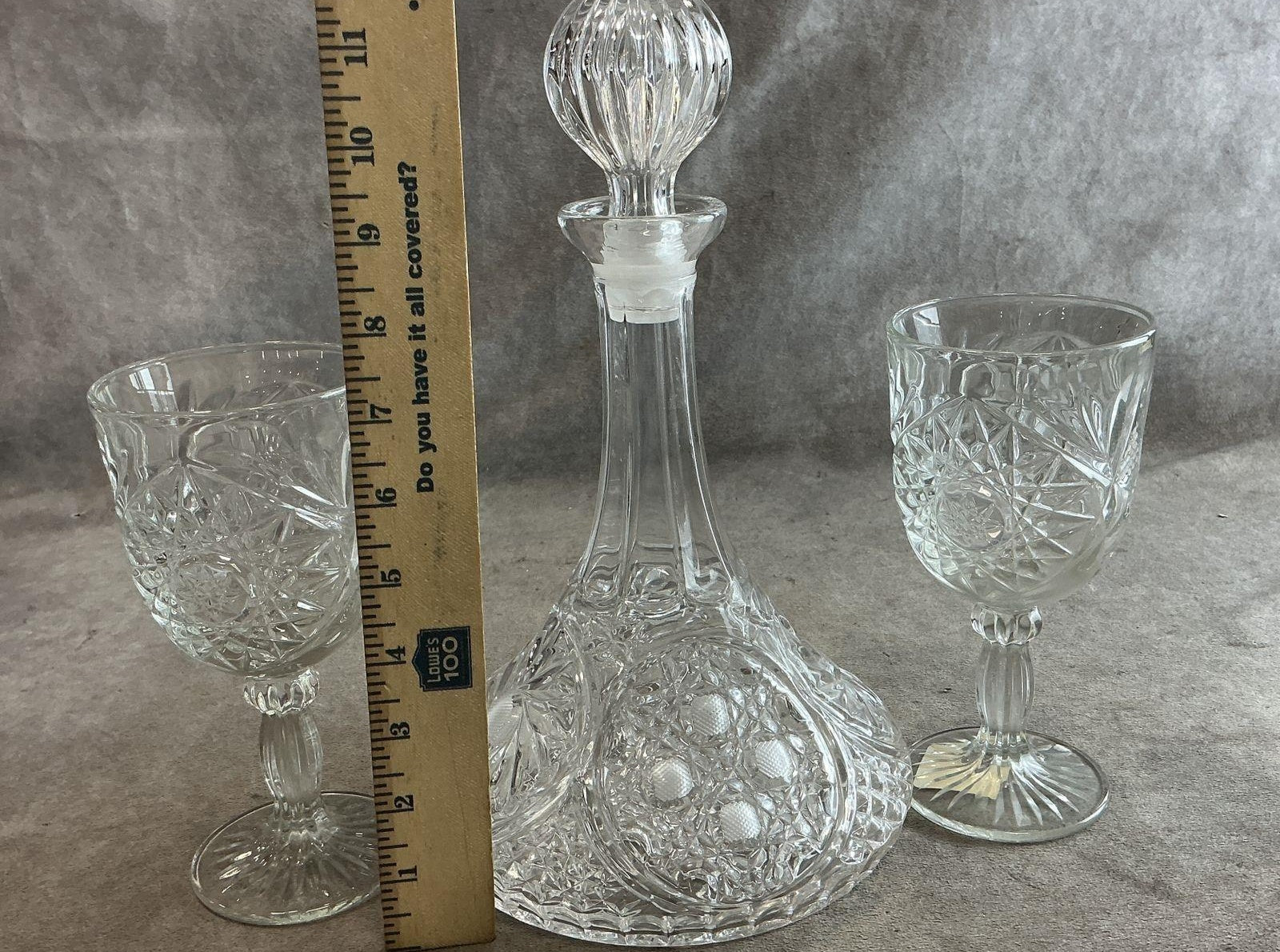 Libbey Wellington Clear Glass 3 Piece Set Decanter and 2 Wine Goblets Vintage