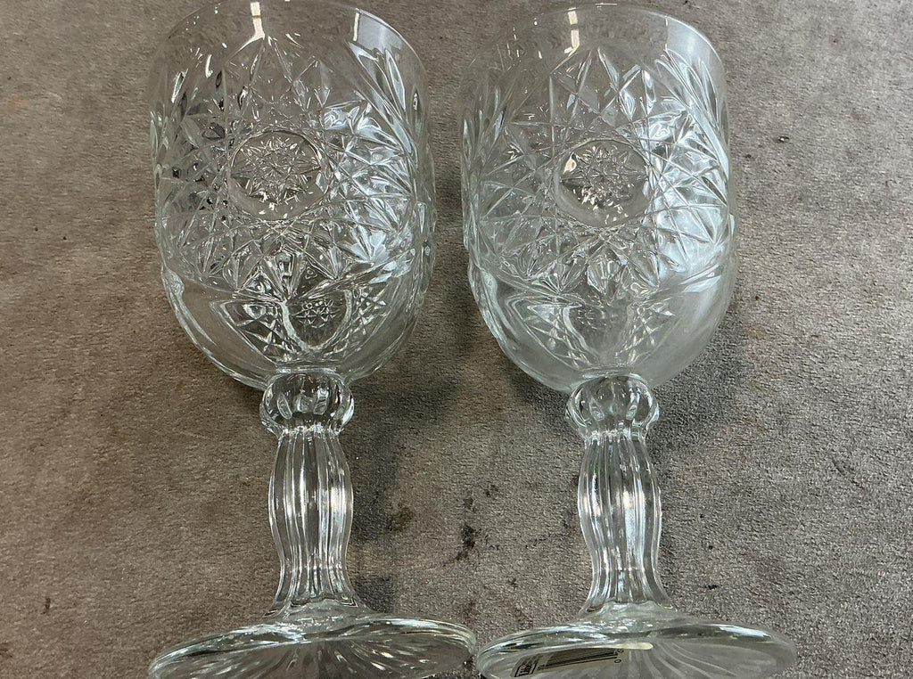 Libbey Wellington Clear Glass 3 Piece Set Decanter and 2 Wine Goblets Vintage