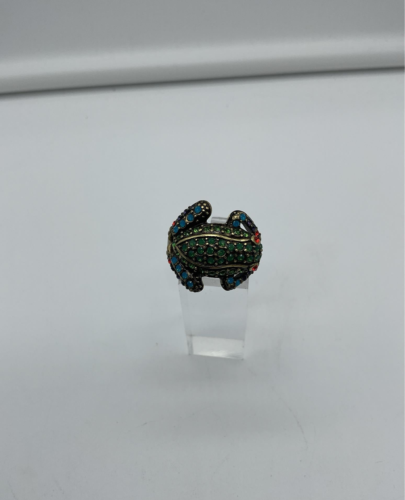Signed Heidi Daus Crystal Frog Ring, Size 9.5