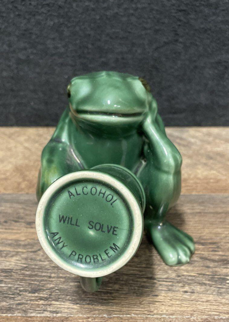 Scotty Vintage Green Ceramic Frog Figurine & Shot Glass Mug Set 2 Pc Novelty