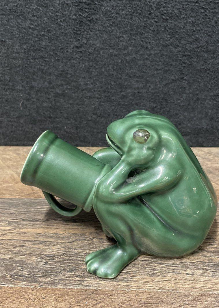 Scotty Vintage Green Ceramic Frog Figurine & Shot Glass Mug Set 2 Pc Novelty