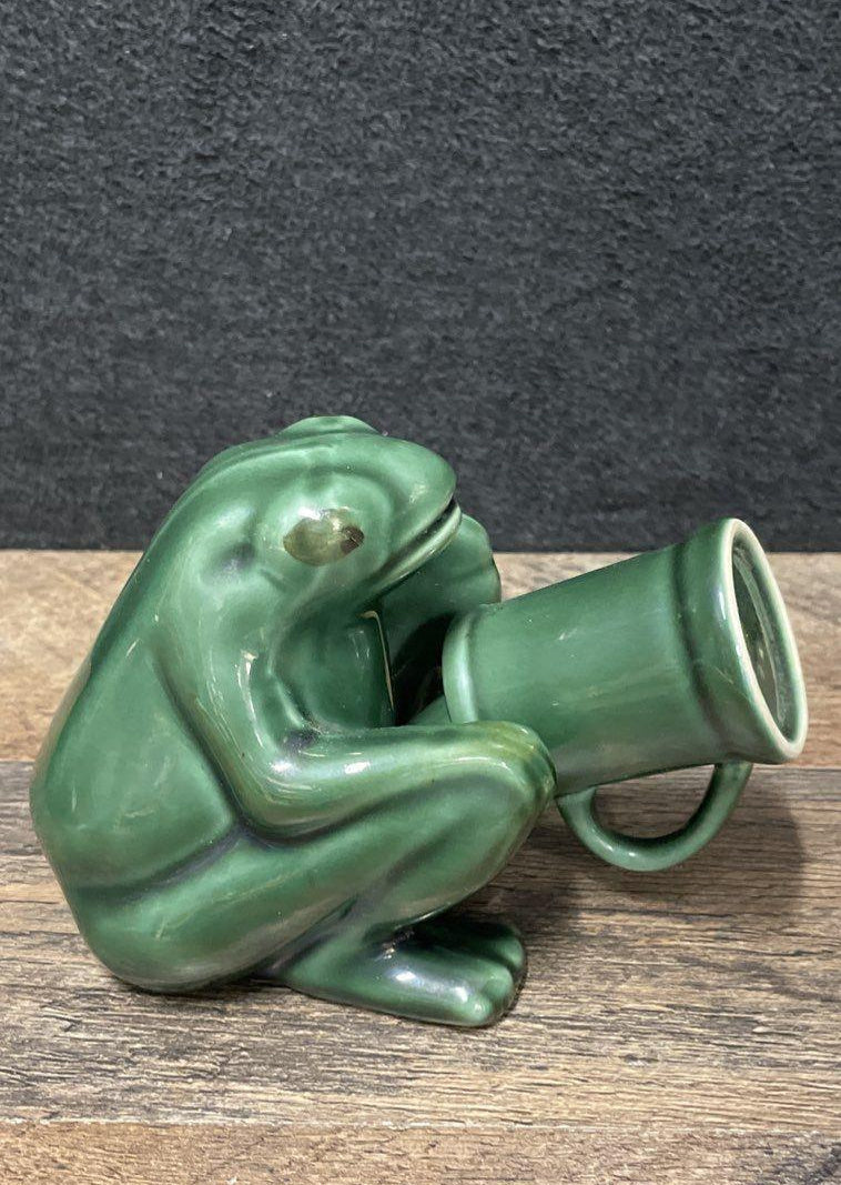 Scotty Vintage Green Ceramic Frog Figurine & Shot Glass Mug Set 2 Pc Novelty