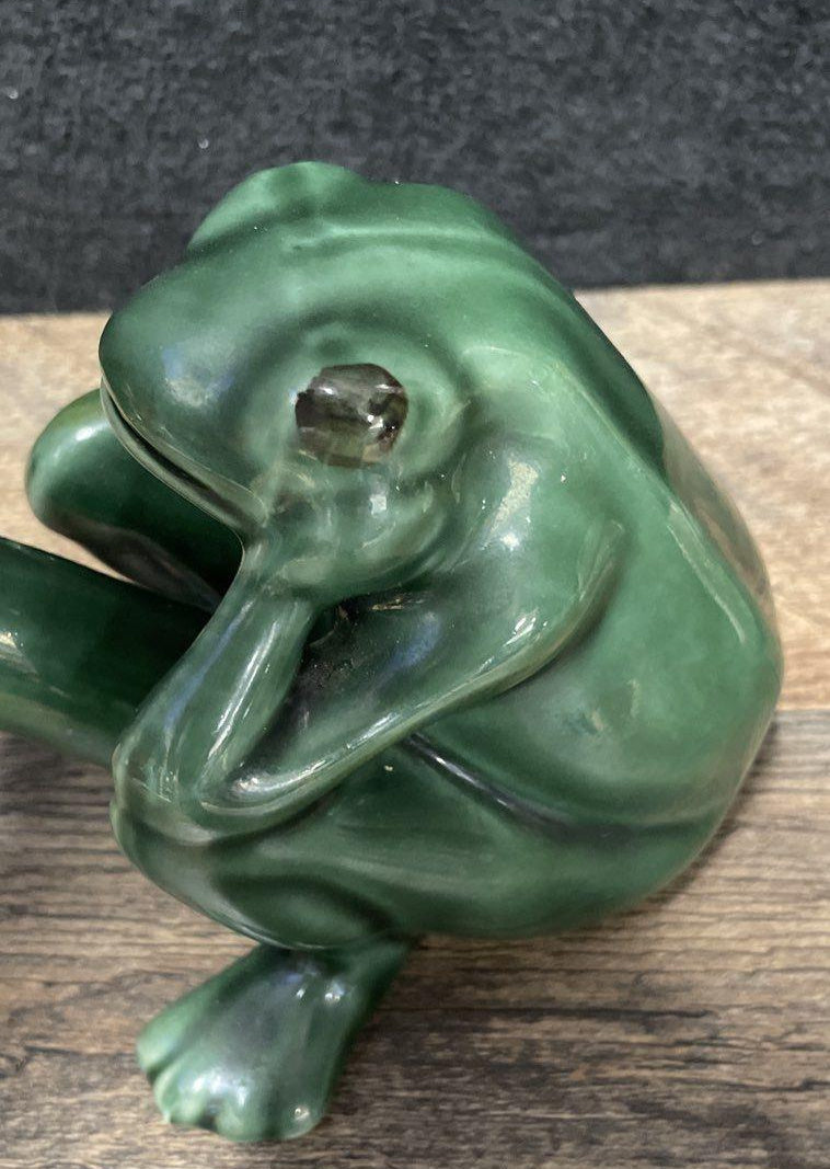 Scotty Vintage Green Ceramic Frog Figurine & Shot Glass Mug Set 2 Pc Novelty