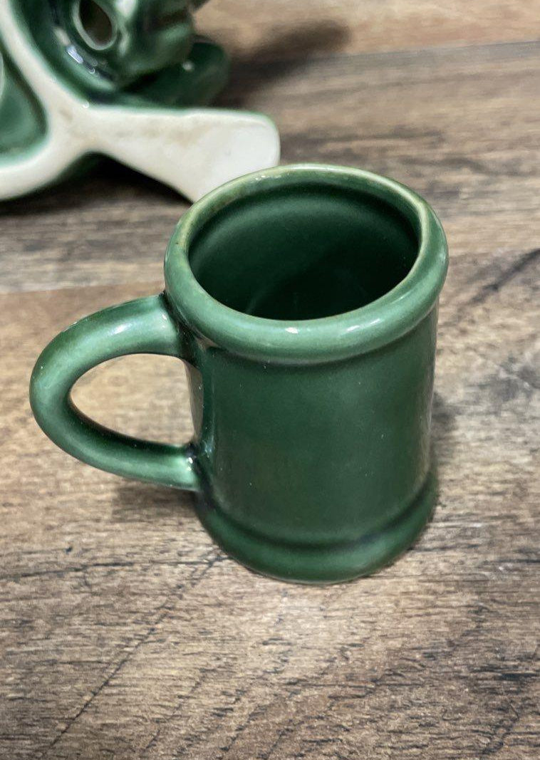 Scotty Vintage Green Ceramic Frog Figurine & Shot Glass Mug Set 2 Pc Novelty