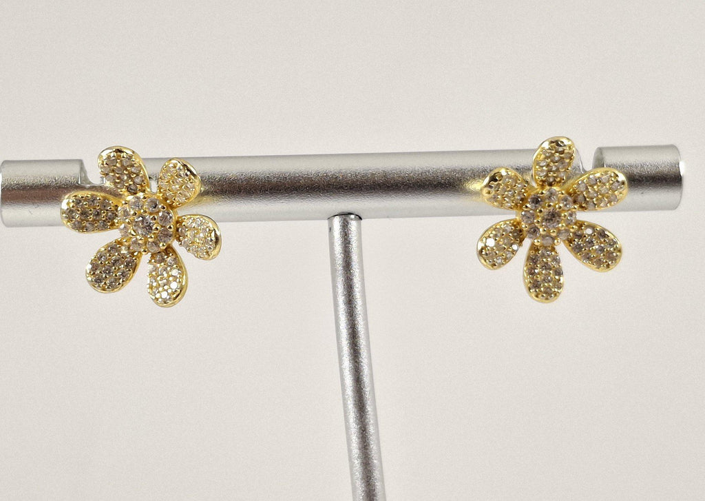 925 Gold Washed Silver & CZ Blossom Post Earrings