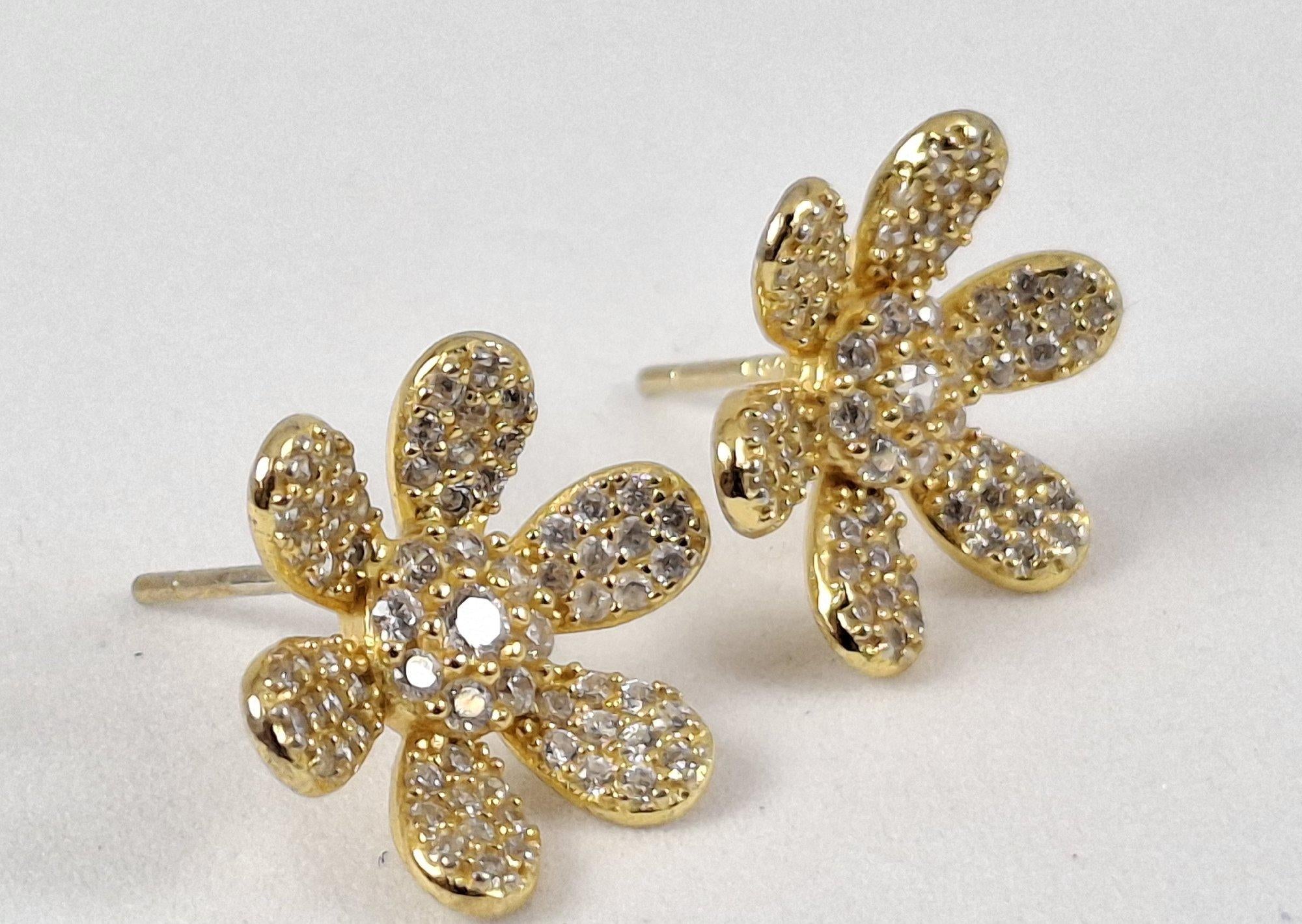 925 Gold Washed Silver & CZ Blossom Post Earrings