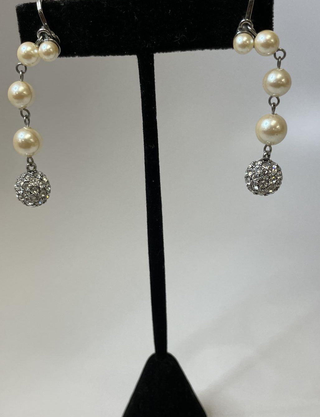 Monet Faux Pearl Rhinestone Clip-On Dangle Earrings