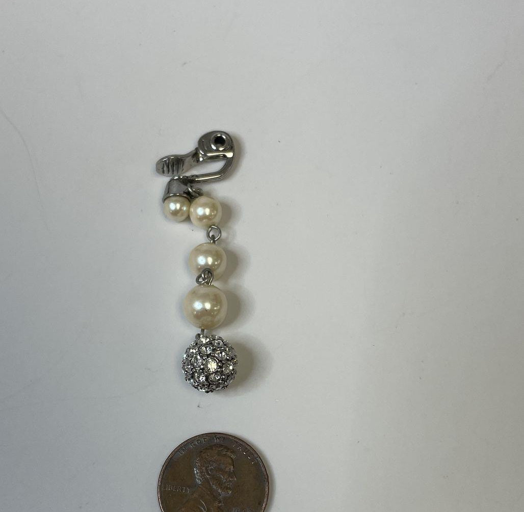 Monet Faux Pearl Rhinestone Clip-On Dangle Earrings
