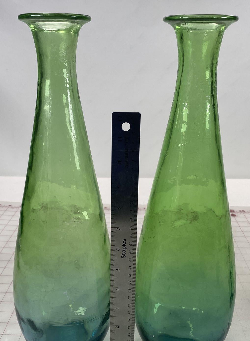 2 Vintage Green Art Bubble Glass Decanter w/ Stoppers