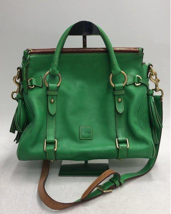 Dooney & Bourke Green Leather Satchel Handbag Crossbody Brass Hardware