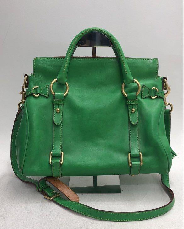 Dooney & Bourke Green Leather Satchel Handbag Crossbody Brass Hardware