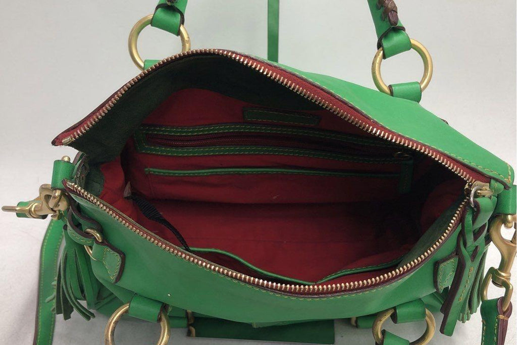 Dooney & Bourke Green Leather Satchel Handbag Crossbody Brass Hardware
