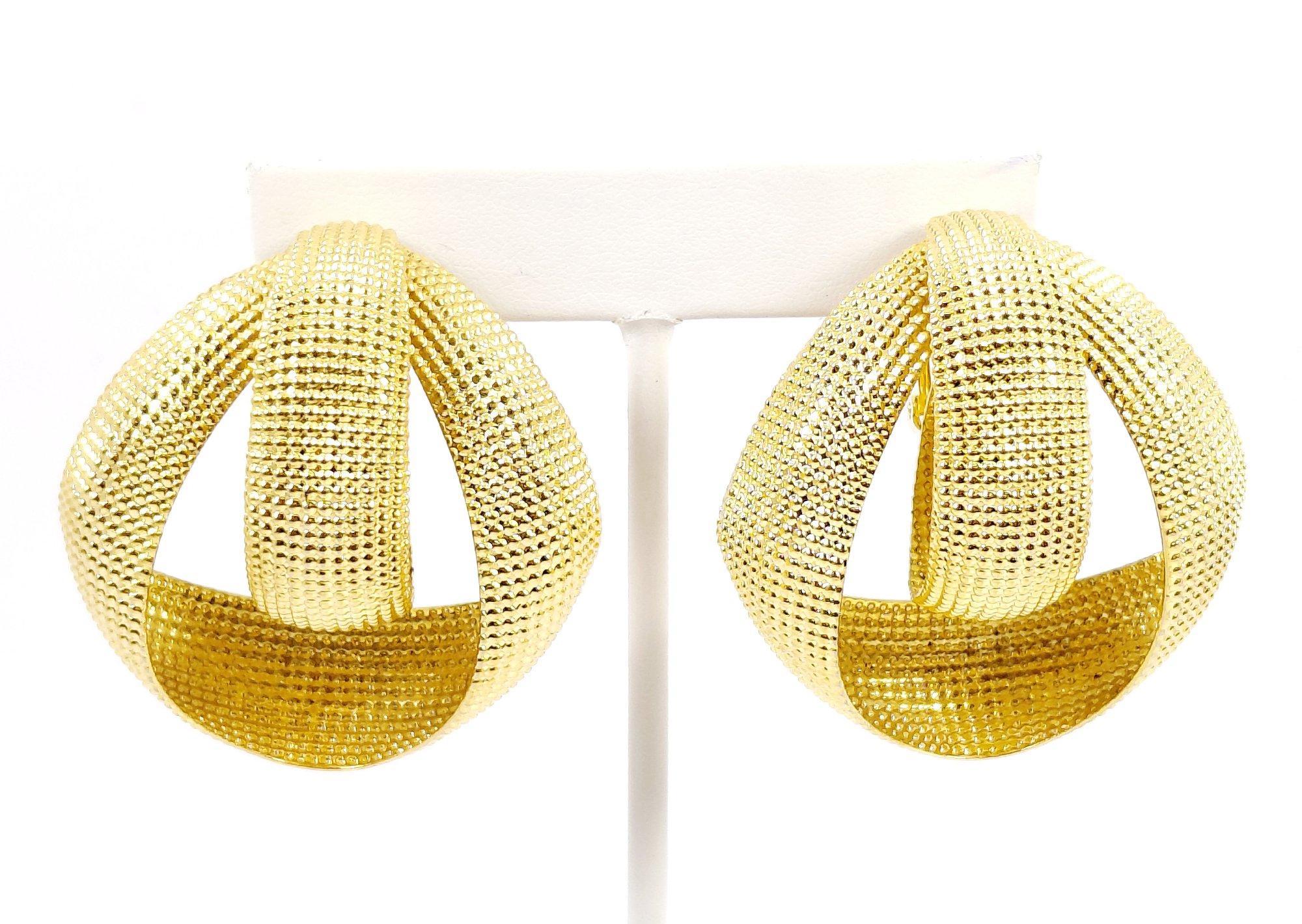Norma Jean Gold Tone Textured Ribbon Clip On Statement Earrings