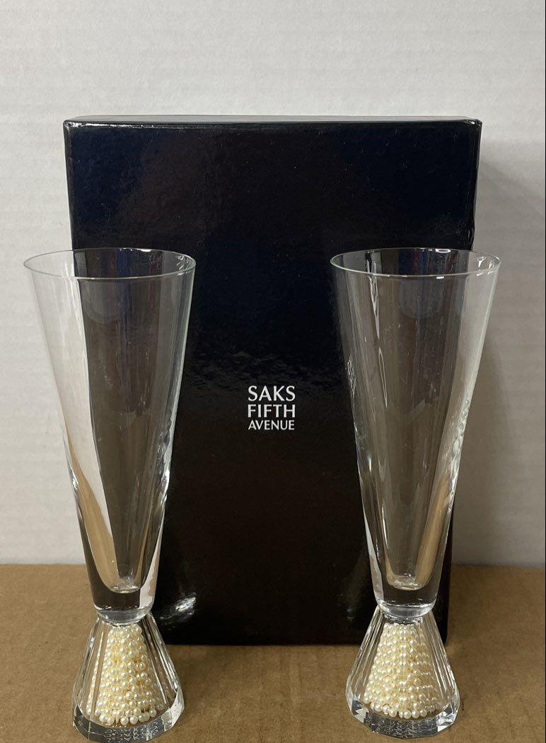Saks Fifth Avenue Pearl Base Champagne Flutes Set of 2